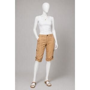 Trina Turk Cargo Capri Pants Womens 6 Tan Adjustable Hem Utility Boho USA made